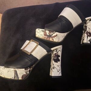 Floral Black and White Women's Heels
